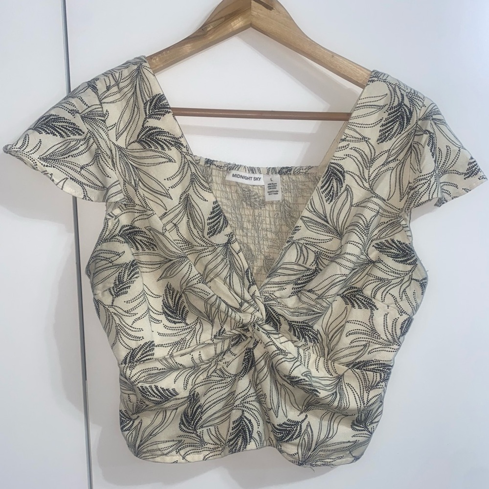 Midnight Sky Cream and Black Leaf Blouse